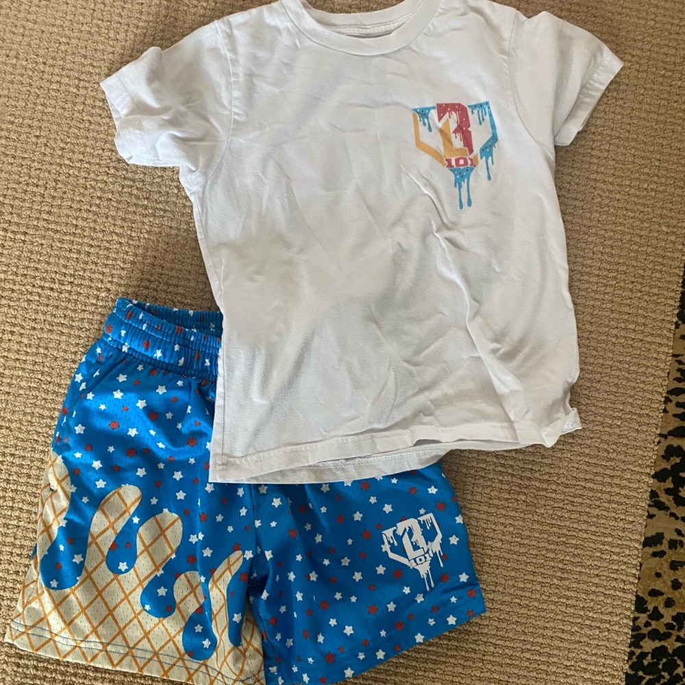Baseball Lifestyle 101 B101 USA Ice Cream Shorts & Tee YS Youth Small Blue